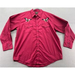 High Noon Shirt Mens XL Western Pearl Snap Shirt Burgundy Red Eagle Embroidered